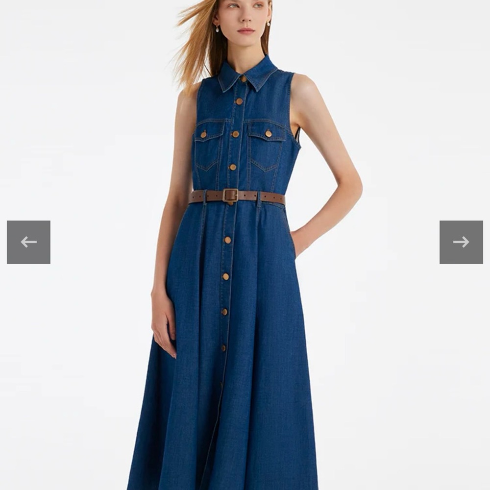Goelia denim dress w belt - Picture 3 of 16